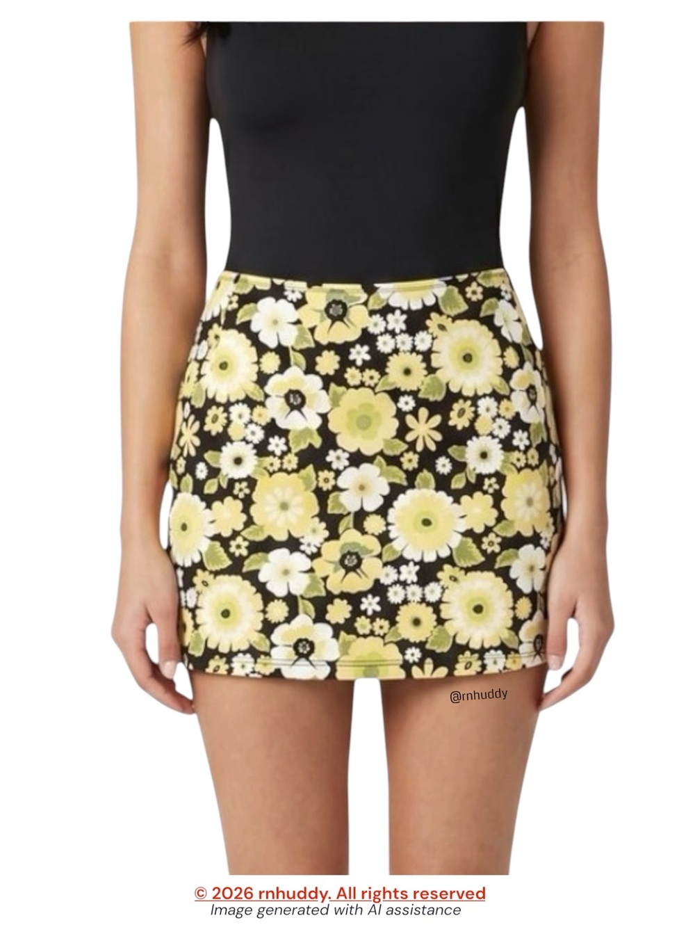 Motel S black retro floral mini skirt